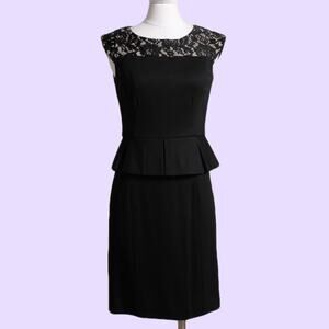 CYNTHIA STEFFE Black Lace Peplum Scoop Neckline Dress